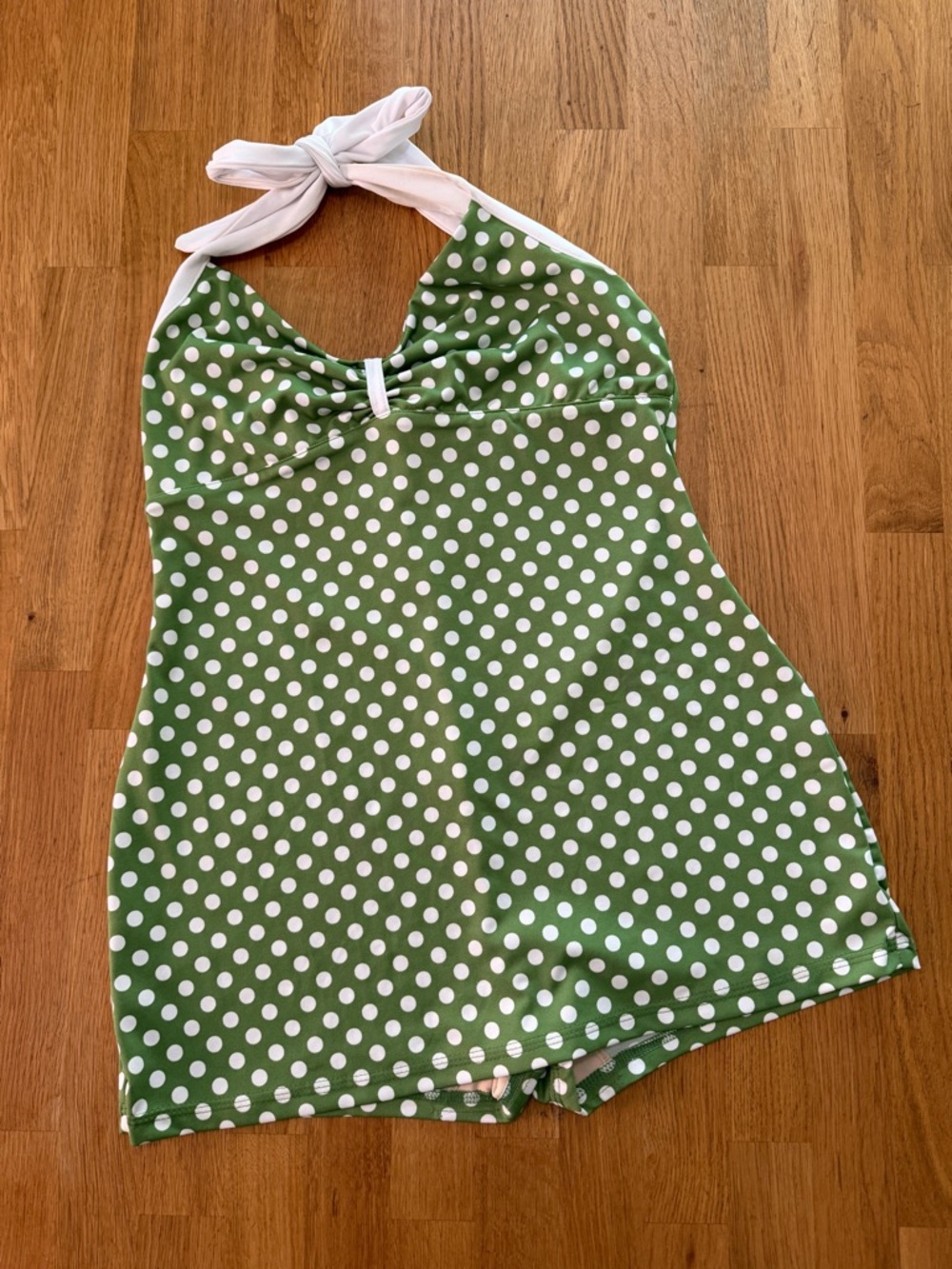 Pinup Couture 2X Green White Polka Dot One Piece Bathing Suit Retro Rockabilly